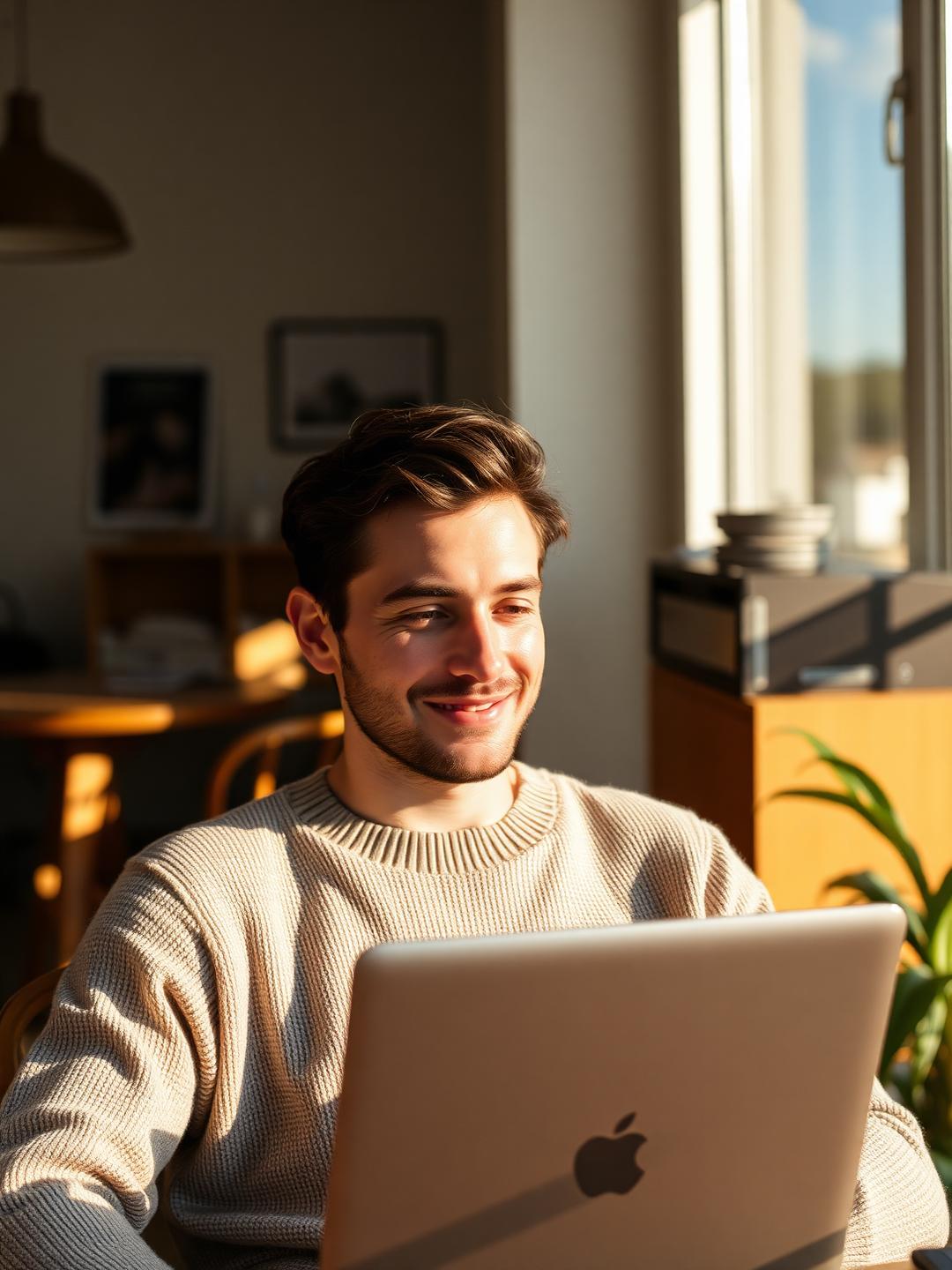 The same man, calm and steady, working in soft morning light